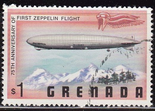 Grenada 1978 Scott 839 Sello Aniversario Zeppelin Vuelo Charles Lindbergh volando sobre Los Alpes 1$ Matasello de favor Preobliterado 